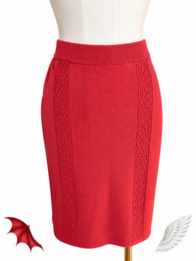 Carlisle Collection Red Cable Knit Pencil Skirt Size S Ribbed Waist Luxury Stret
